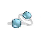 Handmade sterling silver double stone ring with Blue Topaz Quartz in minimalist bezel design